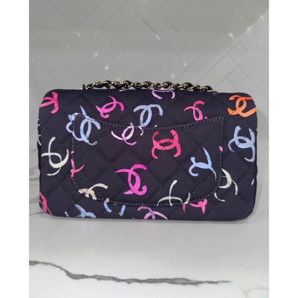 Chanel 24S Navy Blue Printed Logo Mini Flap Rectangle CC Shoulder Crossbody Bag - Picture 11 of 16